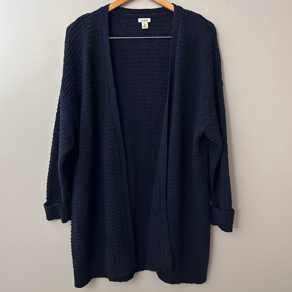 L.L. Bean Sweaters - LL Bean Cardigan Sweater Womens 2X Navy Blue 100% Cotton Textured Open Front
